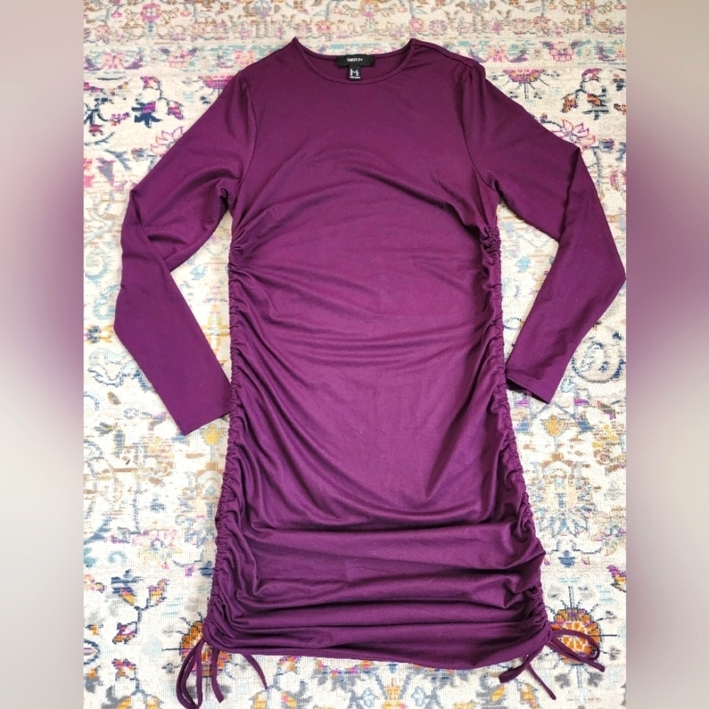 Forever 21 Women's Plum Lg Sleeve Adjustable Lenght Side Gathering Dress, sz 1XL